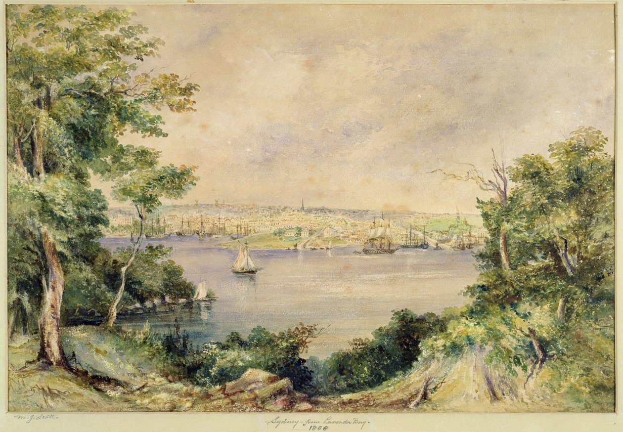 Sydney fra Lavender Bay, 1868 (wc) av Maria Jane Scott