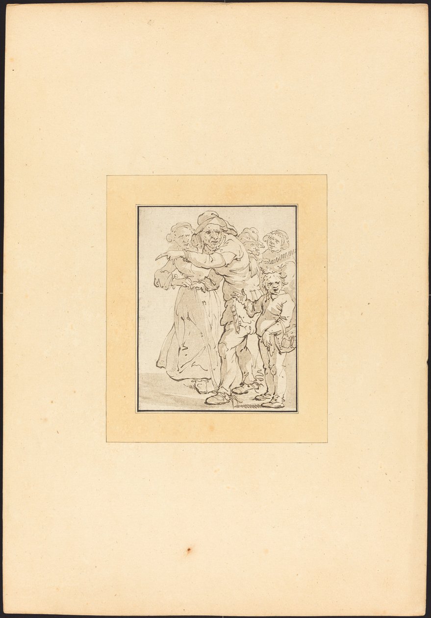 Gammel mann som peker til venstre av Maria Catharina Prestel after Adriaen Pietersz van de Venne