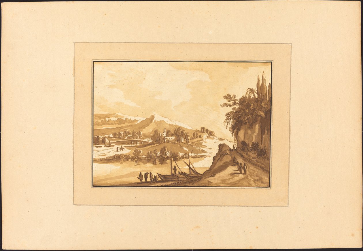 Landskap med fiskebåter av Maria Catharina Prestel after Franz Edmund Weirotter