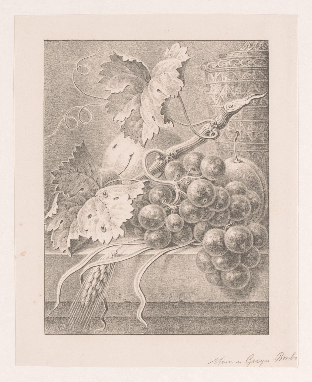 Stilleben med frukt og dekorert gryte av Maria Geertruida de Goeje Barbiers (attributed to)