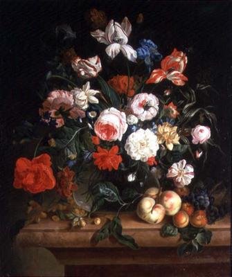 Stilleben, blomster og frukt av Maria Ivanovna Rokass Ouskaja