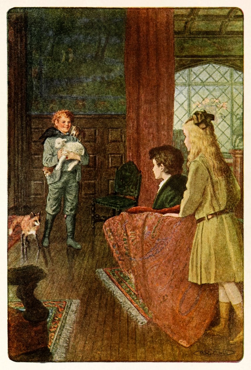 "Dickon kom inn og smilte sitt fineste brede smil" fra The Secret Garden av Frances Hodgson Burnett (1849-1924) av Maria Louise Kirk