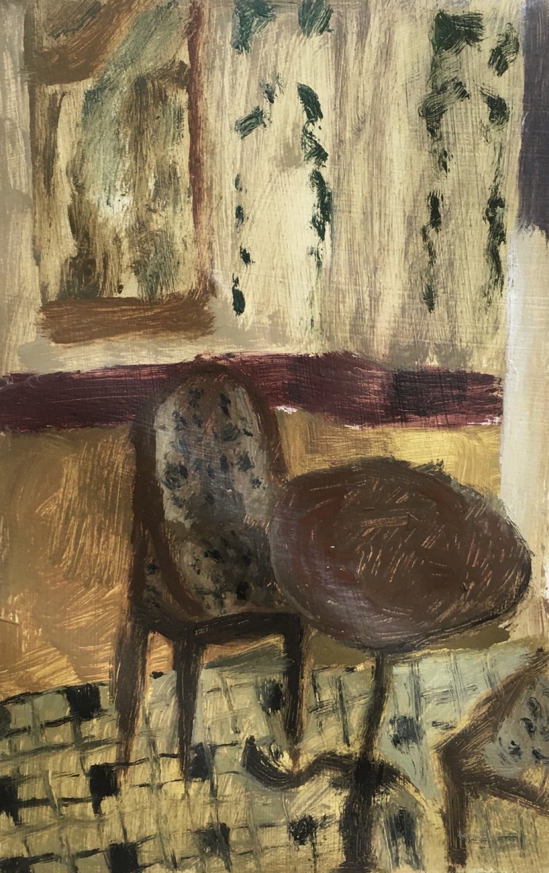 På restauranten i Paris, 2019 (olje på papir) av Maria Magenta