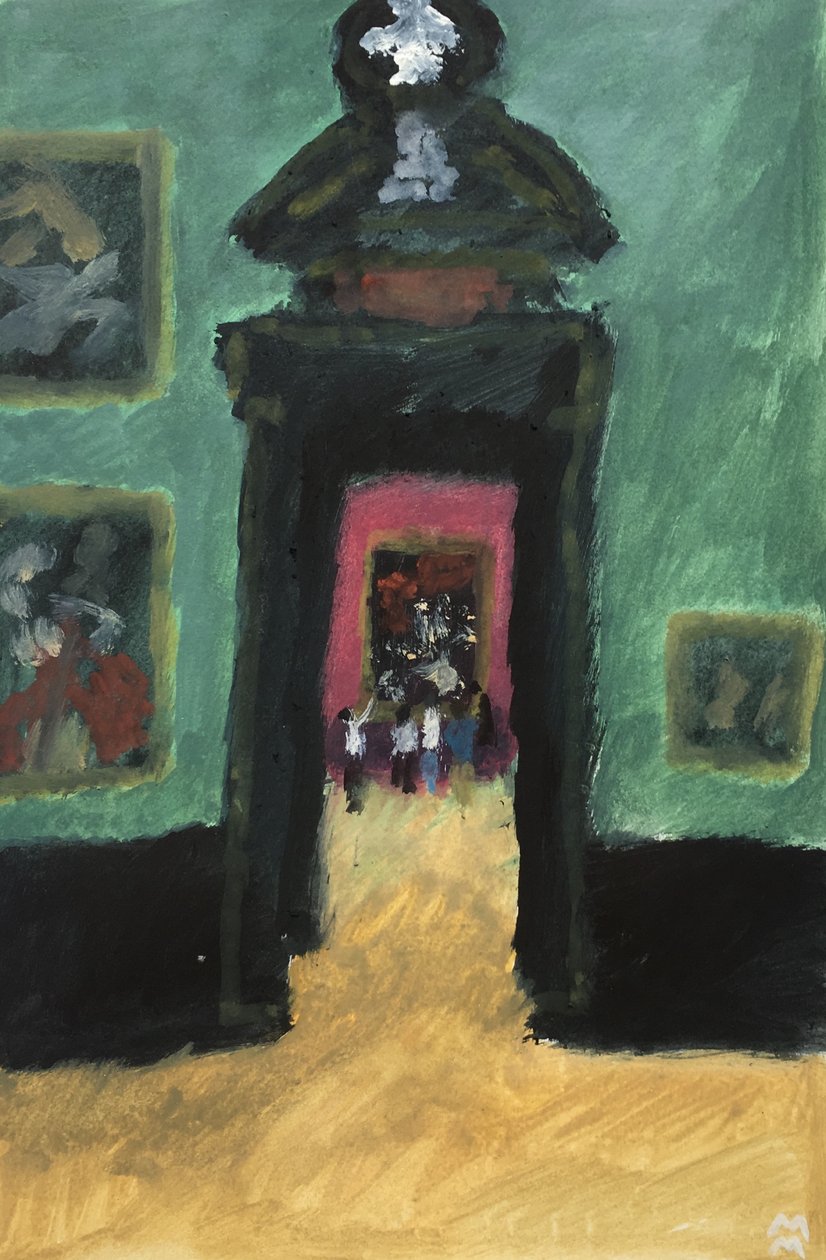Det grønne rommet på Wienermuseet, 2019 (olje på papir) av Maria Magenta