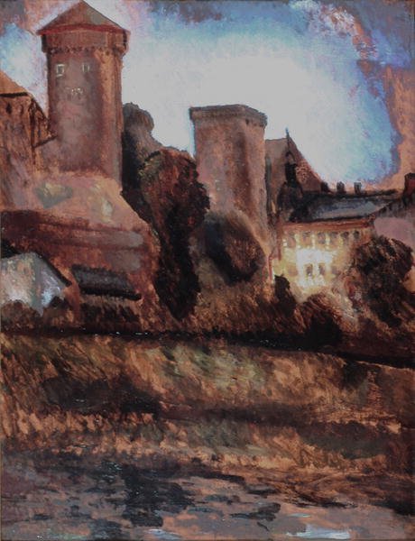 Wawel-slottet, Krakow. ca. 1930 (olje om bord) av Marian Szczyrbula