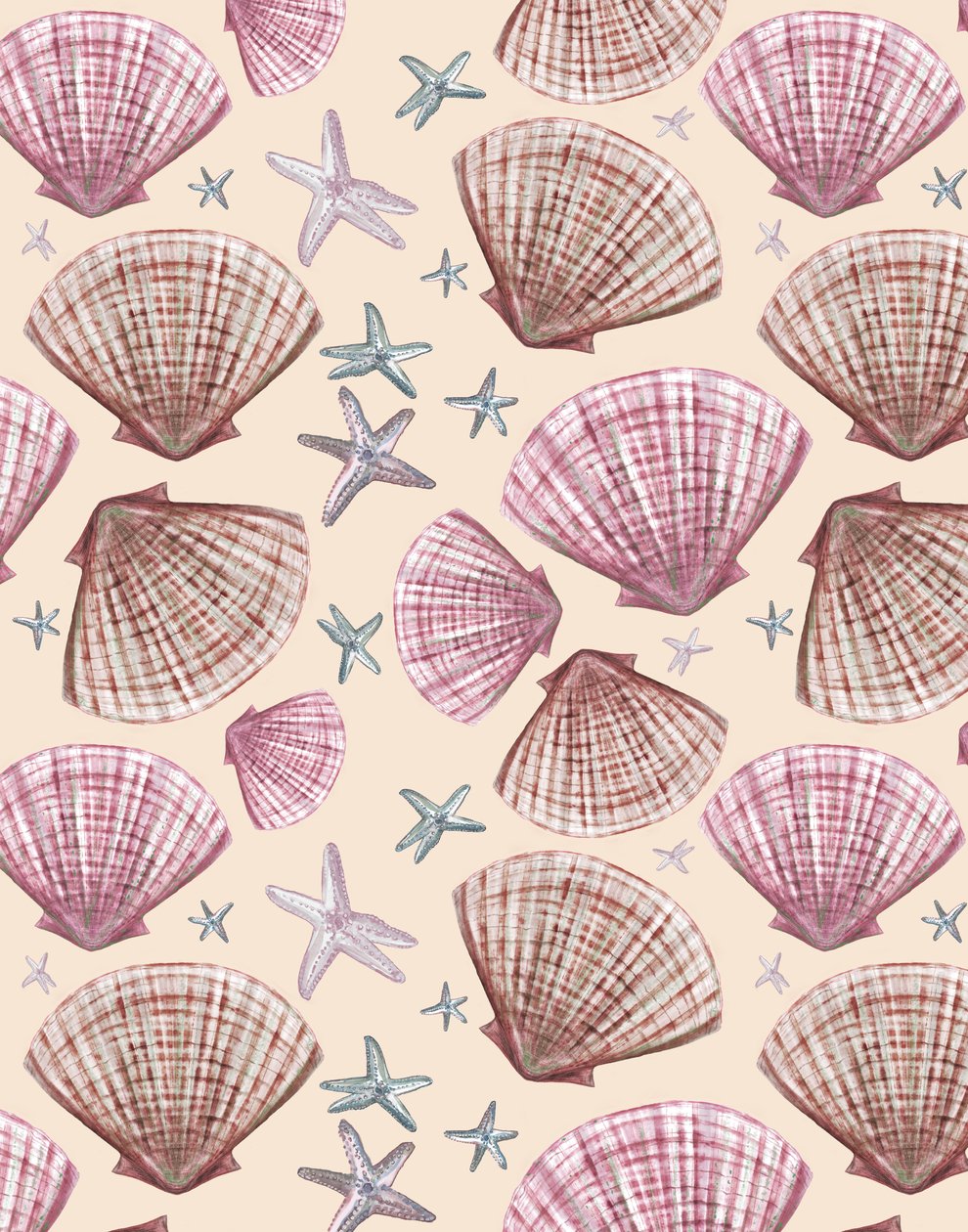 Whitstable Seashells, Antikk fargetone, 2020 (akvarell på papir) av Marianna Kulukundis