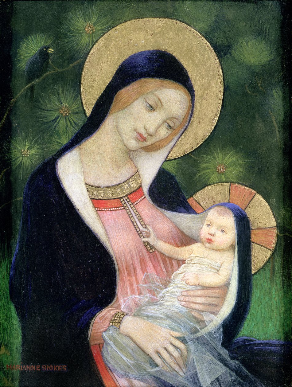 Madonna of the Gran Tree, 1925 (tempera og forgylt på gesso om bord) av Marianne Stokes