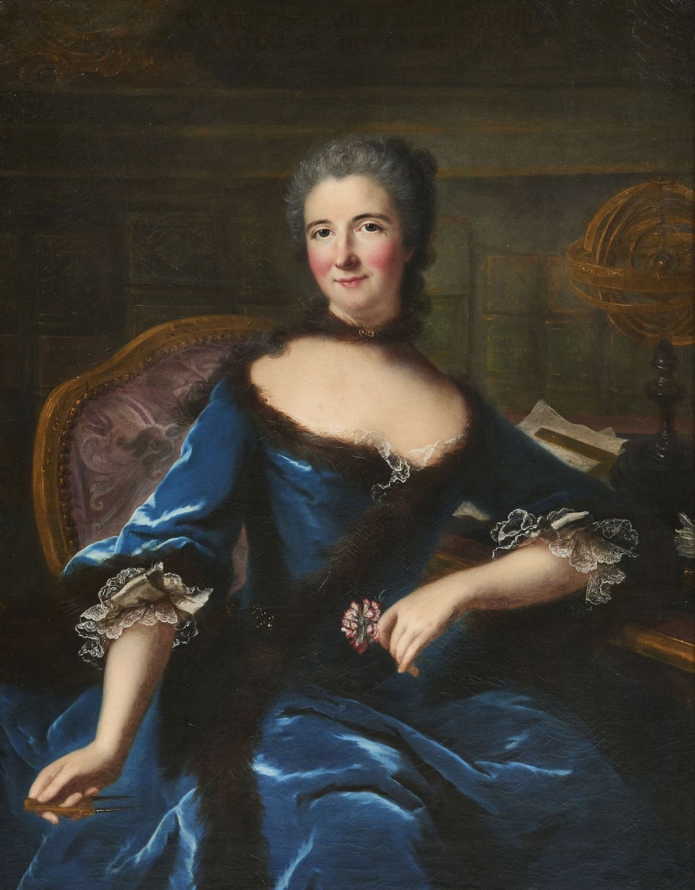 Portrett av Gabrielle Emilie Le Tonnelier de Breteuil, Marquise du Châtelet 1706-1749, ca 1748. av Marianne Loir