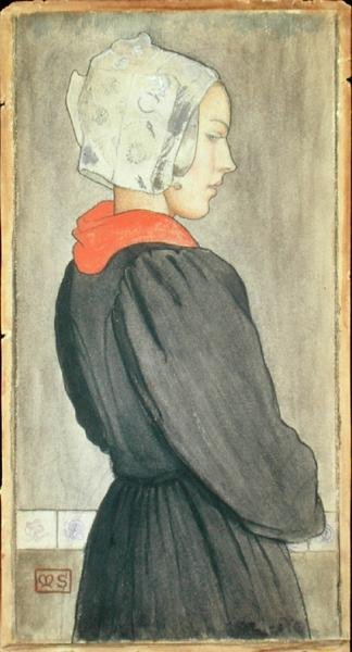 Dutch Girl, ca. 1899 (akvarell på papir) av Marianne Stokes
