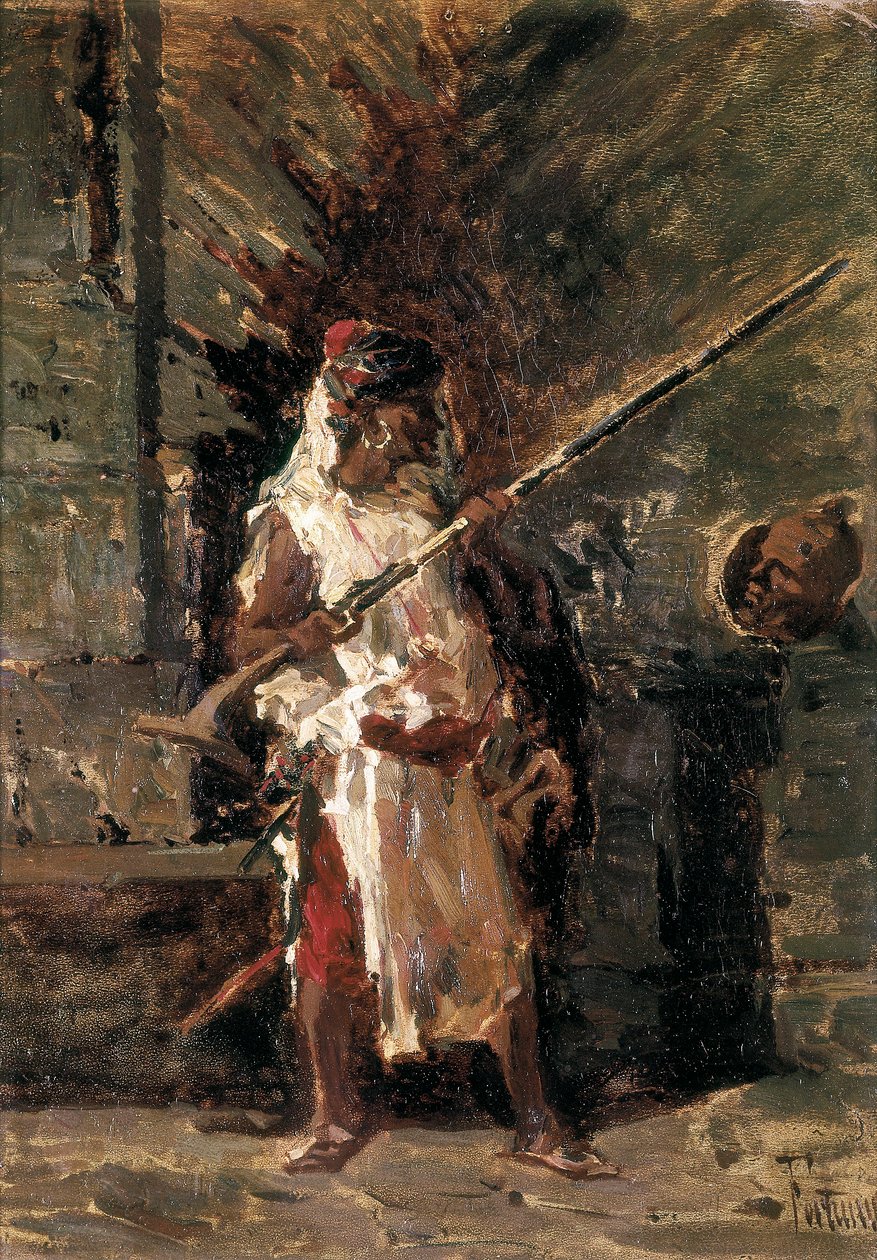 Askari (soldat fra de koloniale væpnede styrkene i Øst-Afrika). Maleri av Mariano FORTUNY (1838-1874) av Mariano Fortuny y Marsal