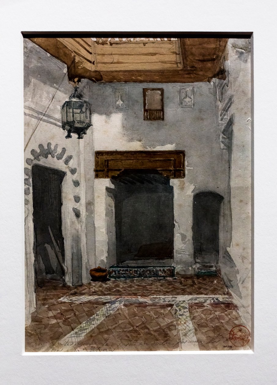 Interiøret i huset der vi tilbrakte våre første dager i Tetouan, rundt 1860 (akvarell på papir) av Mariano Fortuny