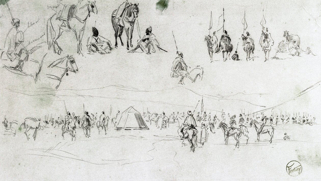 Landskap med spansk militær og maurere av Mariano Fortuny y Marsal