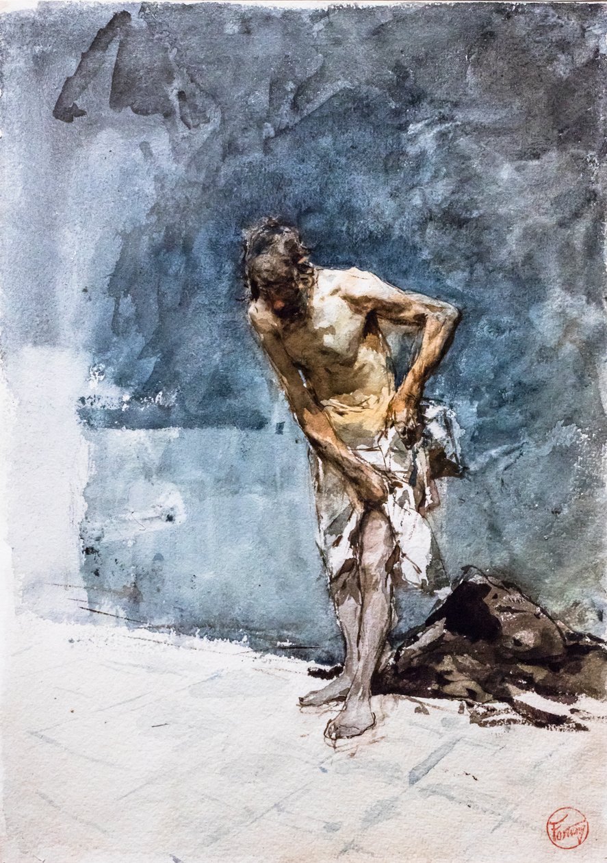 Mann kledd i lendeklede, ca. 1871 (akvarell på papir) av Mariano Fortuny