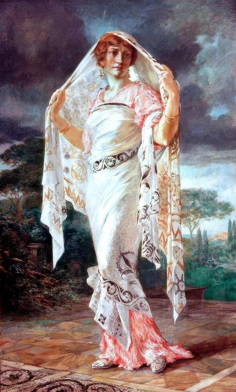 Portrett av Henriette Fortuny i pompeiansk drakt av Mariano Fortuny y Madrazo