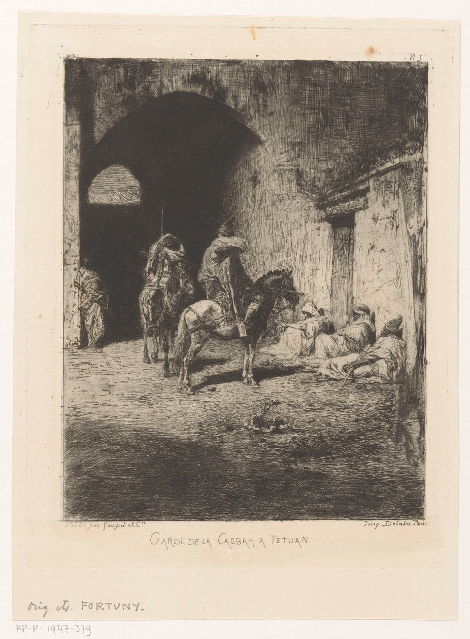 Bewakers van de kasba te Tetouan Casbaha Tetuan Guard (tittel på objekt) av Mariano José María Bernardo Fortuny y Carbó