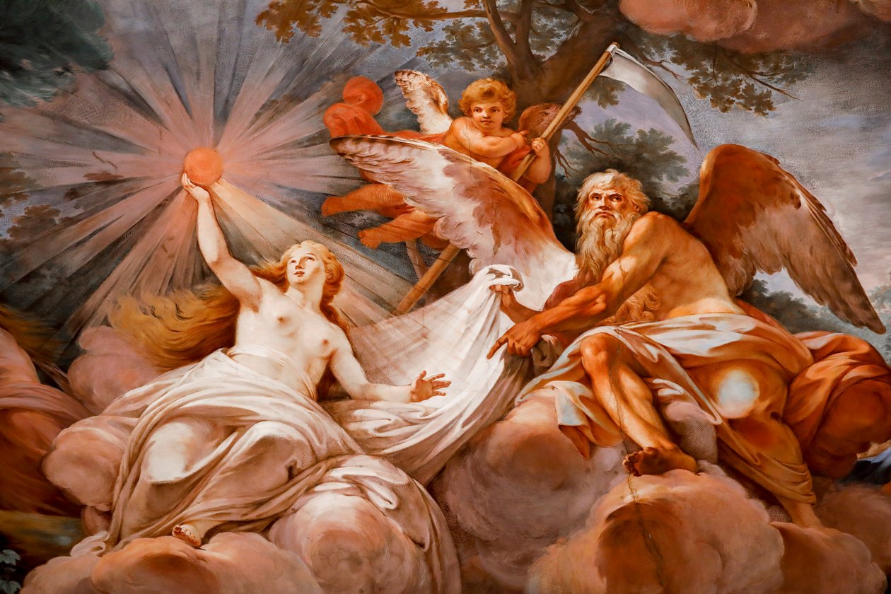 Romulus blir ønsket velkommen i Olympus av Jupiter. Detalj av "Apotheosis of Romulus" 1775 -1779, fresco av Mariano Rossi
