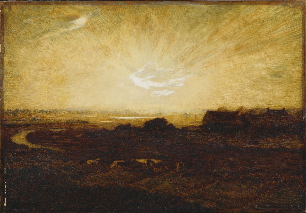 Landskap ved solnedgang av Marie Auguste Emile Rene Menard