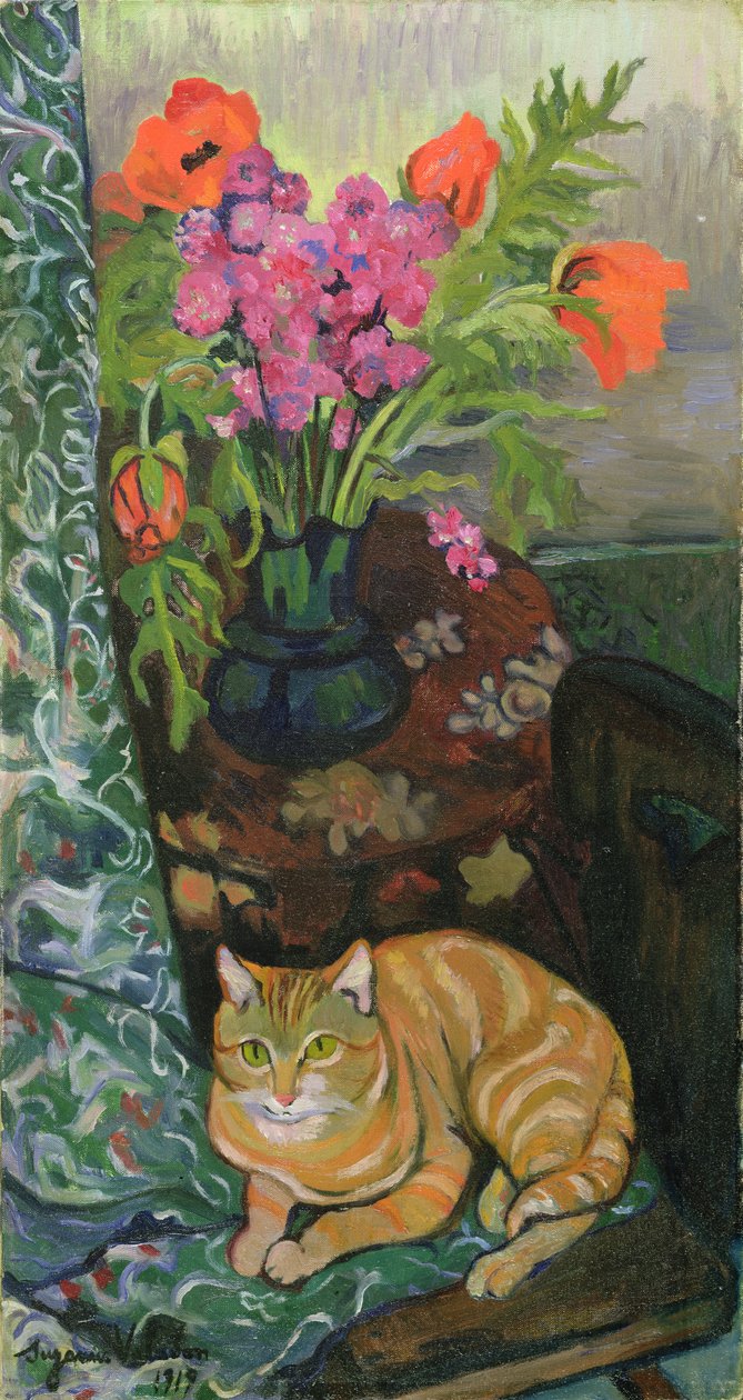 Bukett og en katt, 1919 av Marie Clementine (Suzanne) Valadon