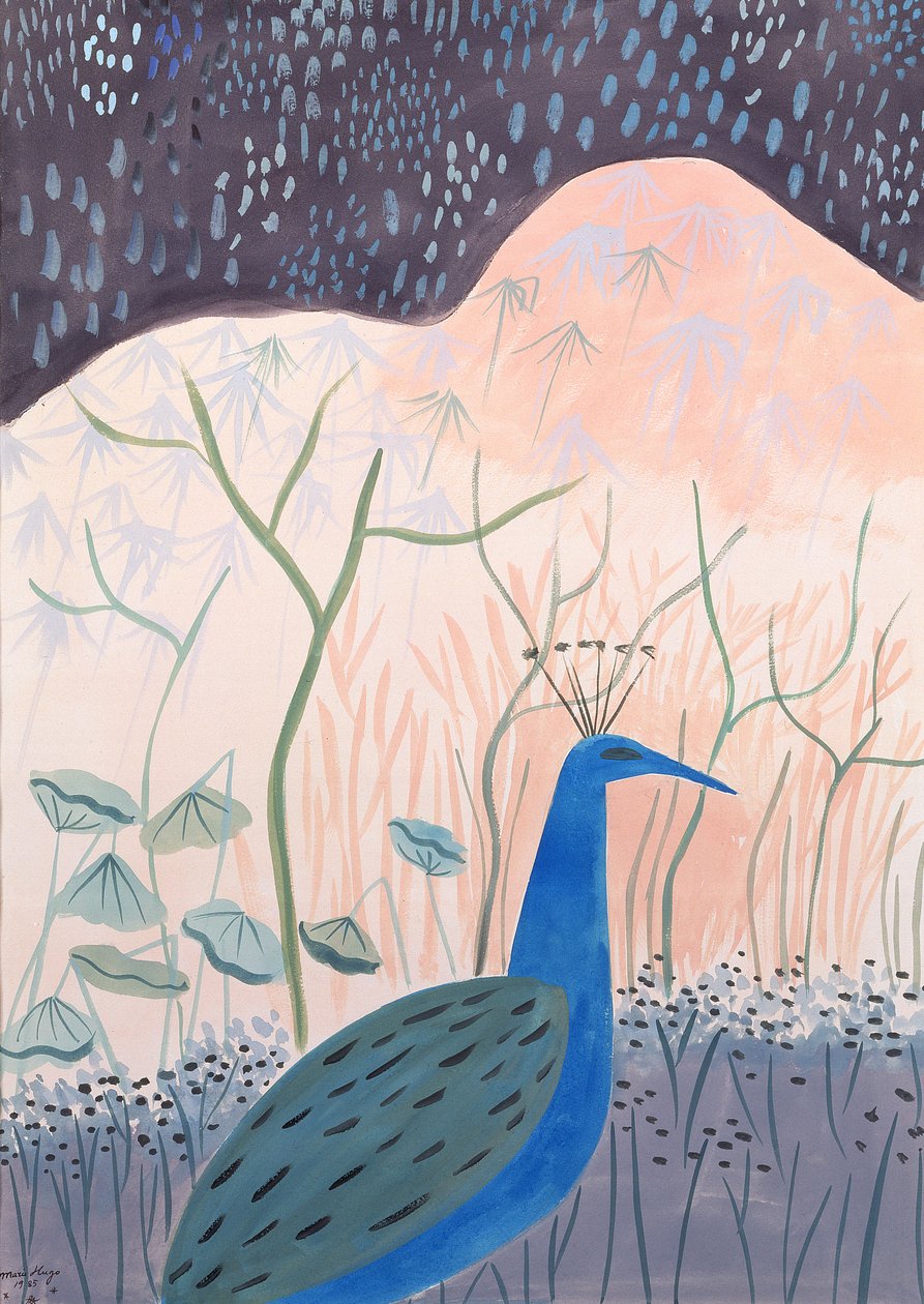 Gull og sølv påfugl, 1985 av Marie Hugo