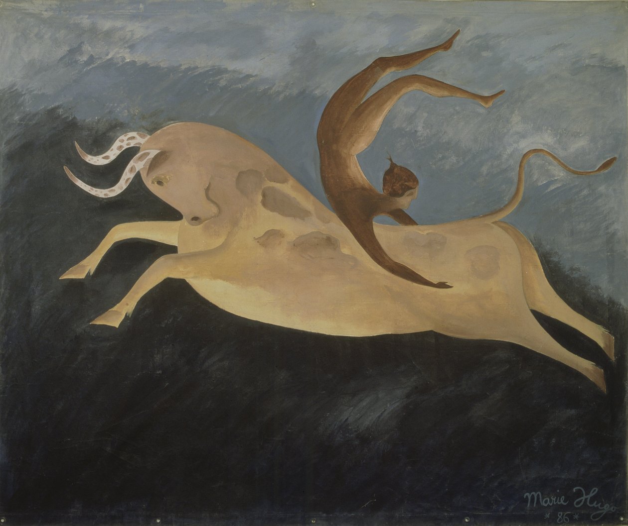 Bull with the Cretan Dancer, 1987 (akryl på lerret) av Marie Hugo