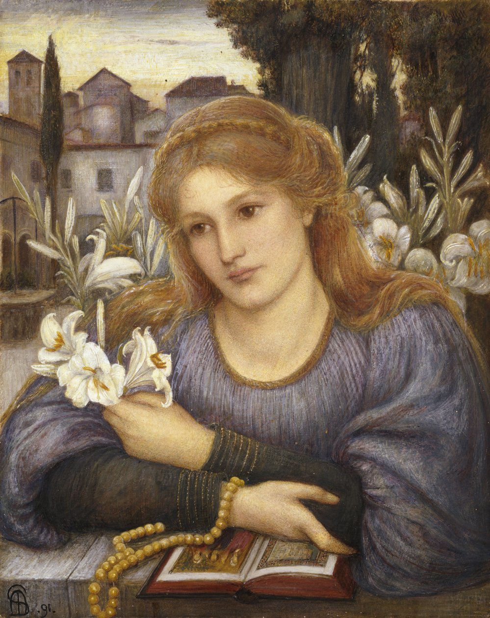 Cloister Lilies, 1891 (akvarell på papir) av Marie Spartali Stillman