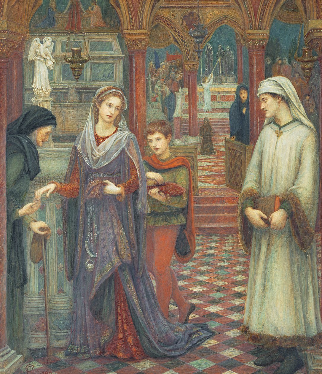 Dante og Beatrice, 1880 (wc og kroppsfarge på papir) av Marie Spartali Stillman