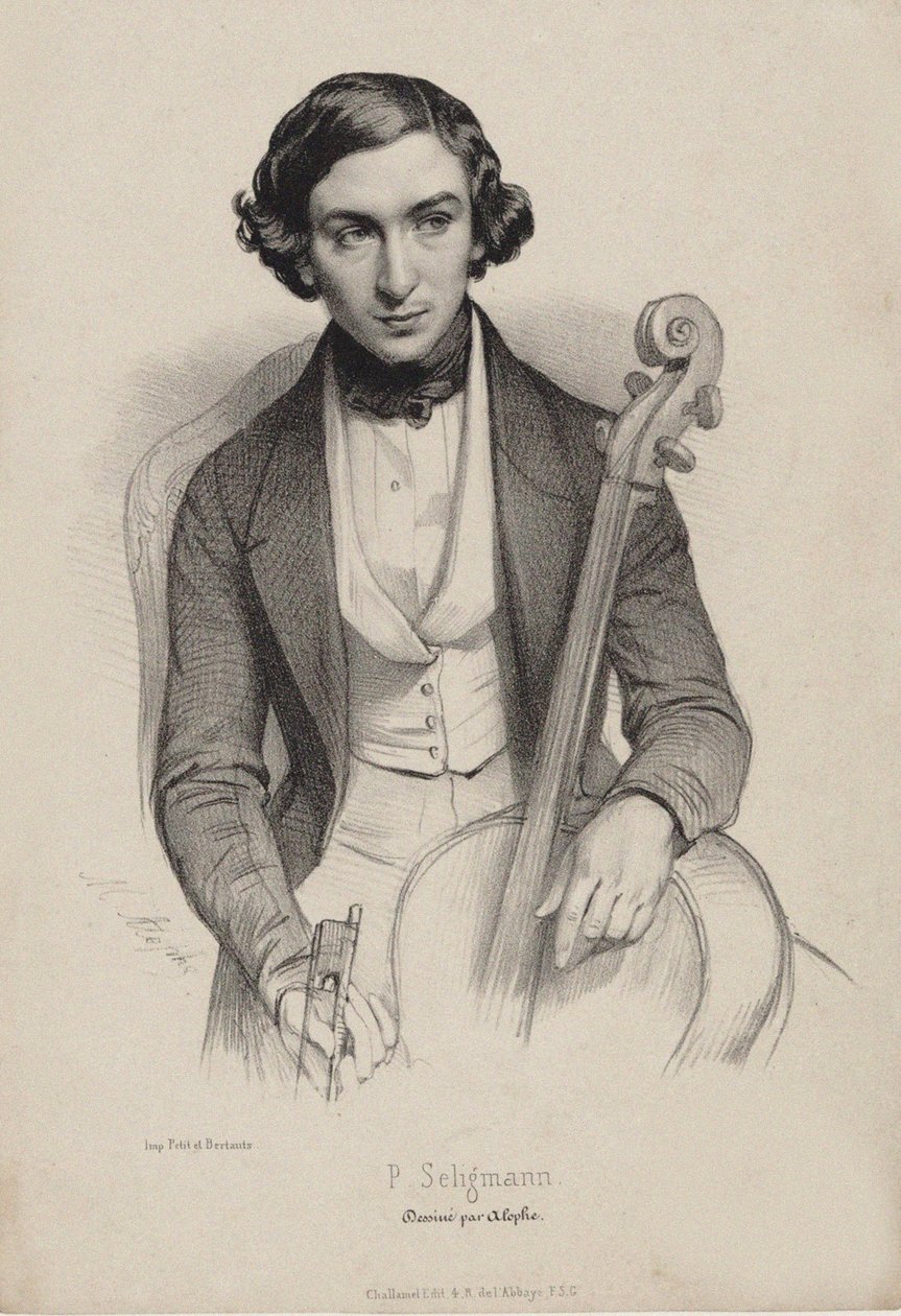 Portrett av cellisten og komponisten Hippolyte Prosper Seligmann 1817-1882, 1840. av Marie Alexandre Menut Alophe
