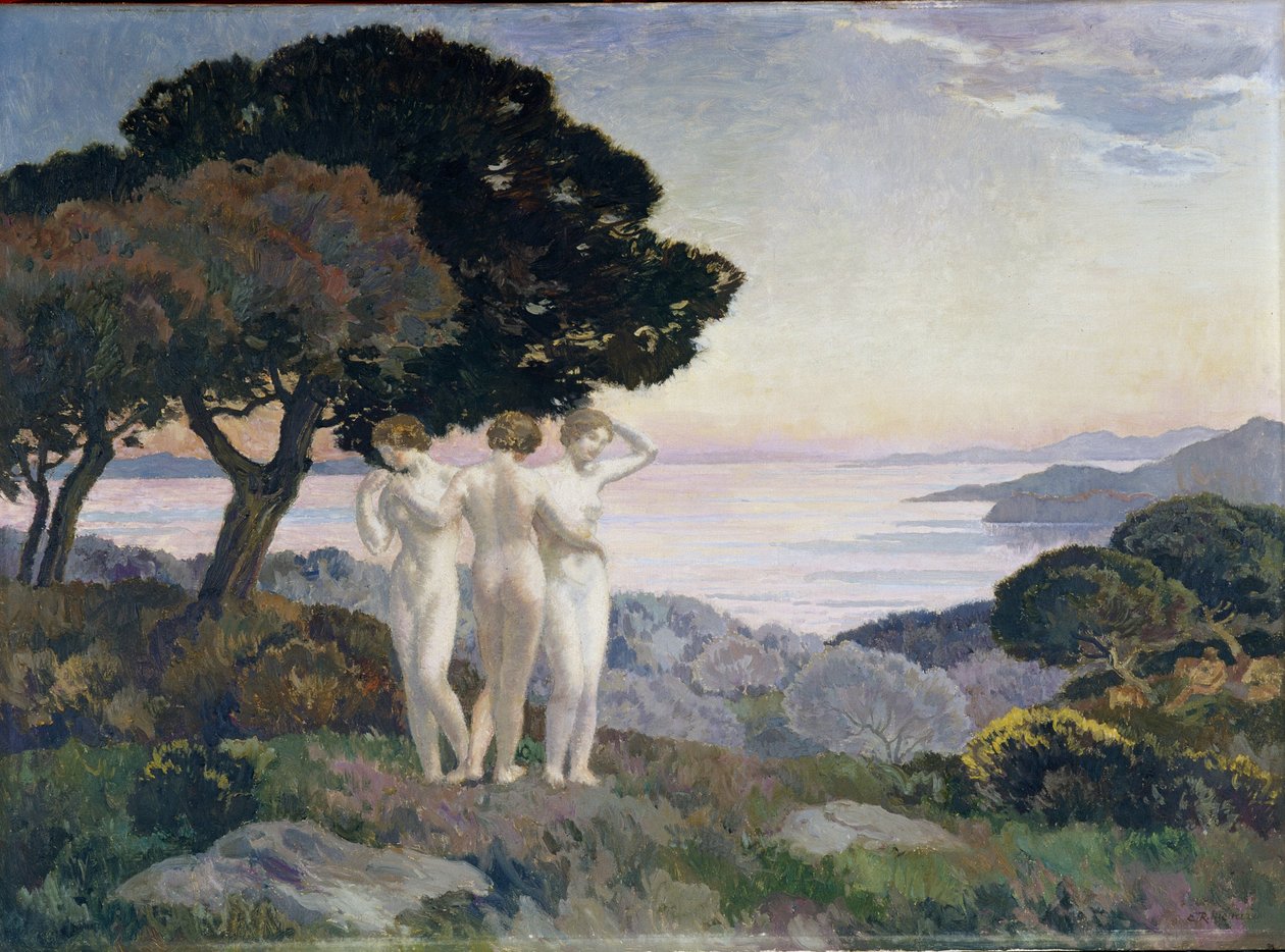 De tre nåder-maleriet av Emile rene Menard (1861-1930) 1900-tallet Obligatorisk omtale: Samlingsstiftelsen angående de Provence, Marseille av Marie Auguste Emile Rene Menard