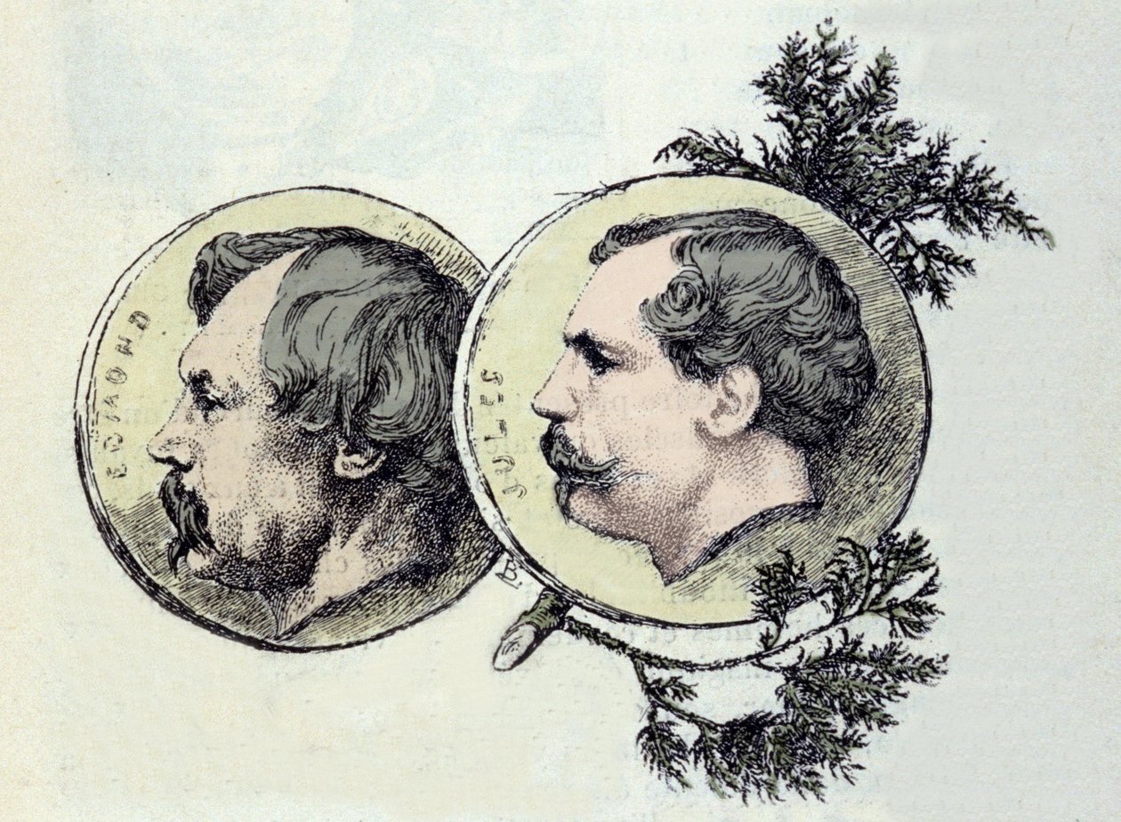 Portrett av Edmond Goncourt (1822-1896) og Jules Goncourt (1830-1870) brødreforfattere. Etsning av Marie Bacquemond (1841-1916) av Marie Bracquemond