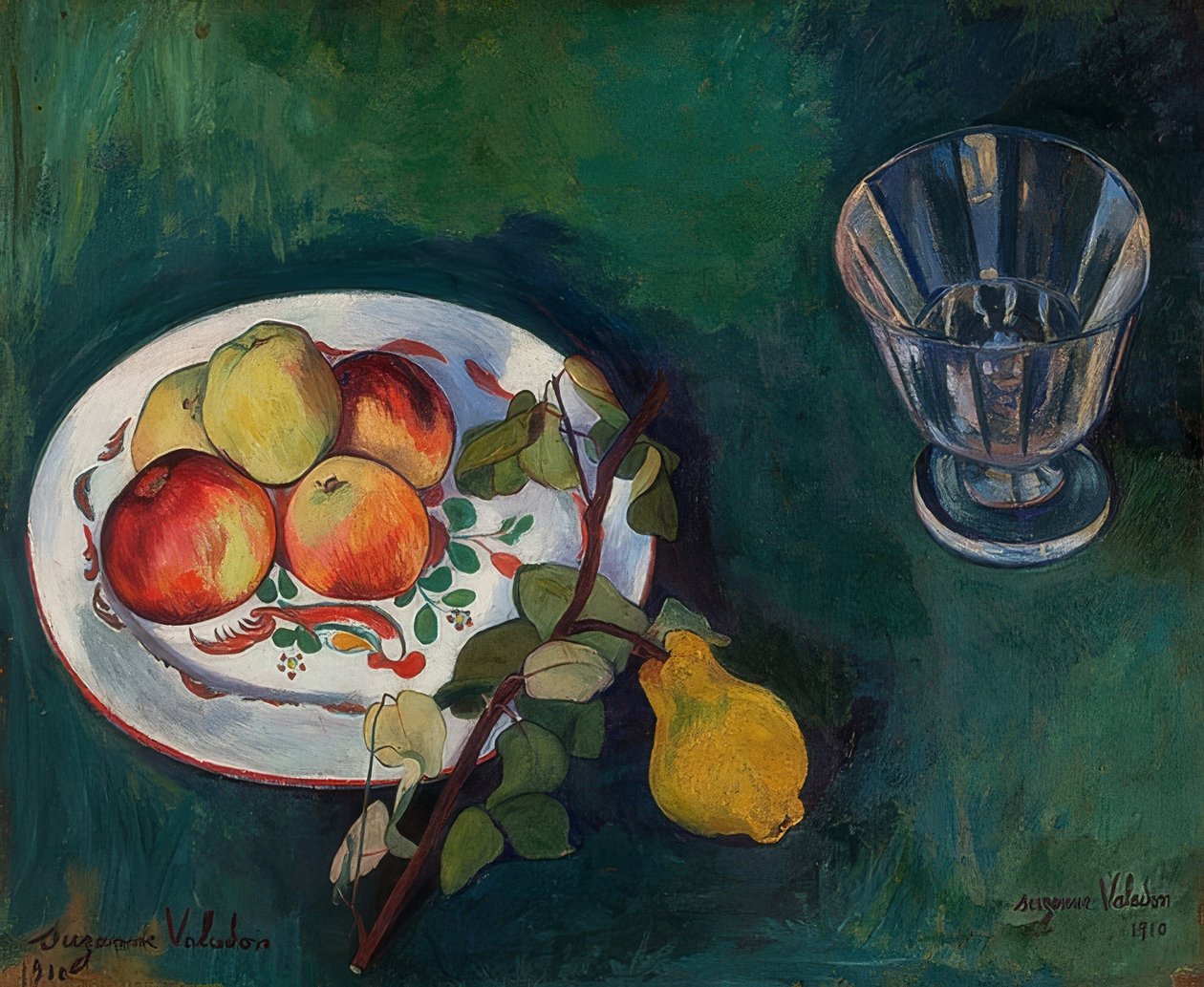 Stilleben med frukt og glass. 1910 av Marie Clementine (Suzanne) Valadon