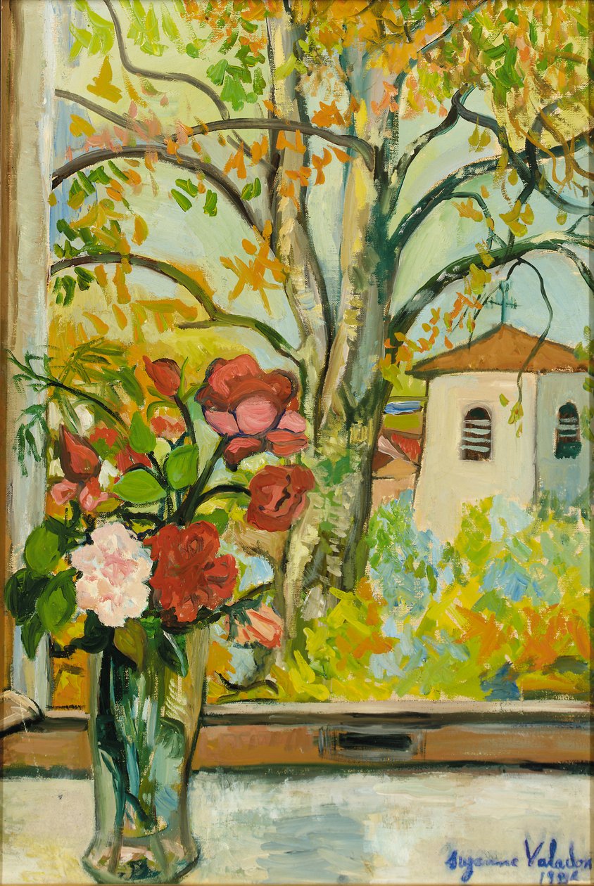 Bukett med blomster foran et vindu i St. Bernard, 1926 av Marie Clementine Valadon