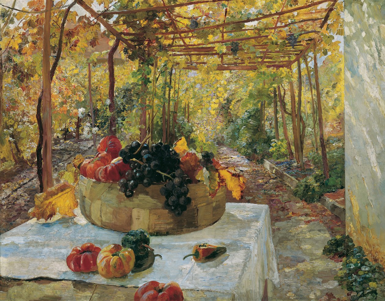 I pergolaen, ca. 1910 (olje på papir på papp) av Marie Egner