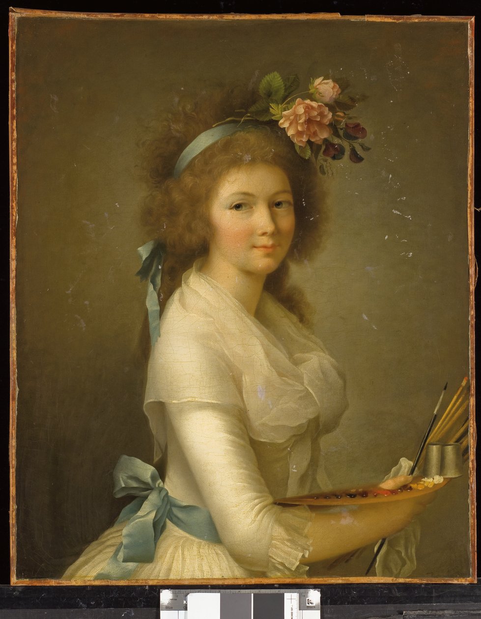Selvportrett (Selvportrett av kunstneren med palett) (olje på lerret) av Marie Élisabeth Gabiou