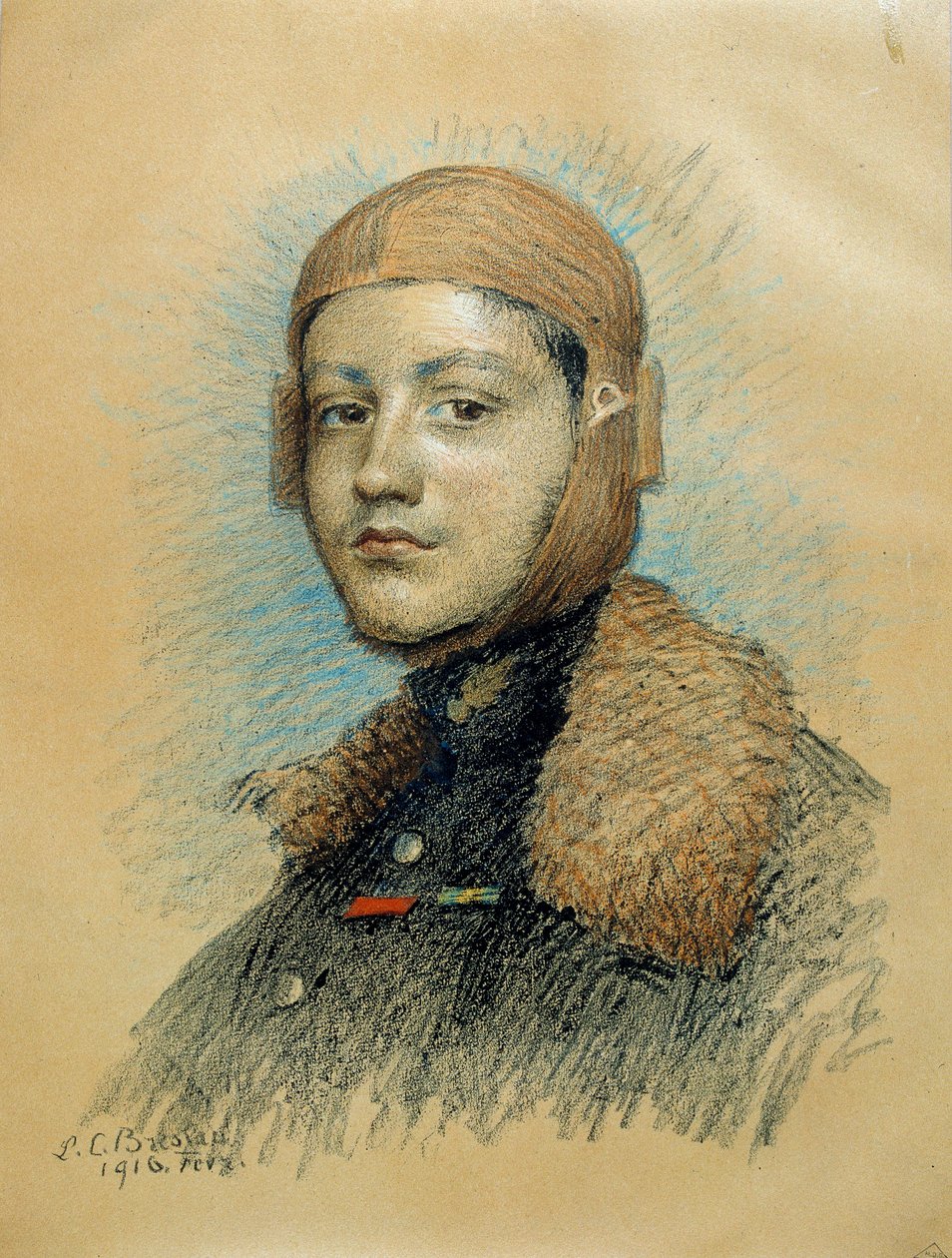 Portrett av Georges Guynemer (1894-1917), fransk krigspilot. Tegning av februar 1916. Tegning av Marie Louise Catherine Breslau (1856-1928) ec.suis. av Marie Louise Catherine Breslau