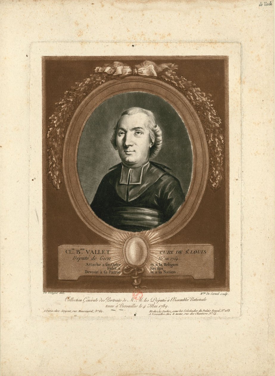 Portrett av Claude-Benjamin Vallet 1754-1826, 1789. av Marie Louise Suzanne Champion de Cernel