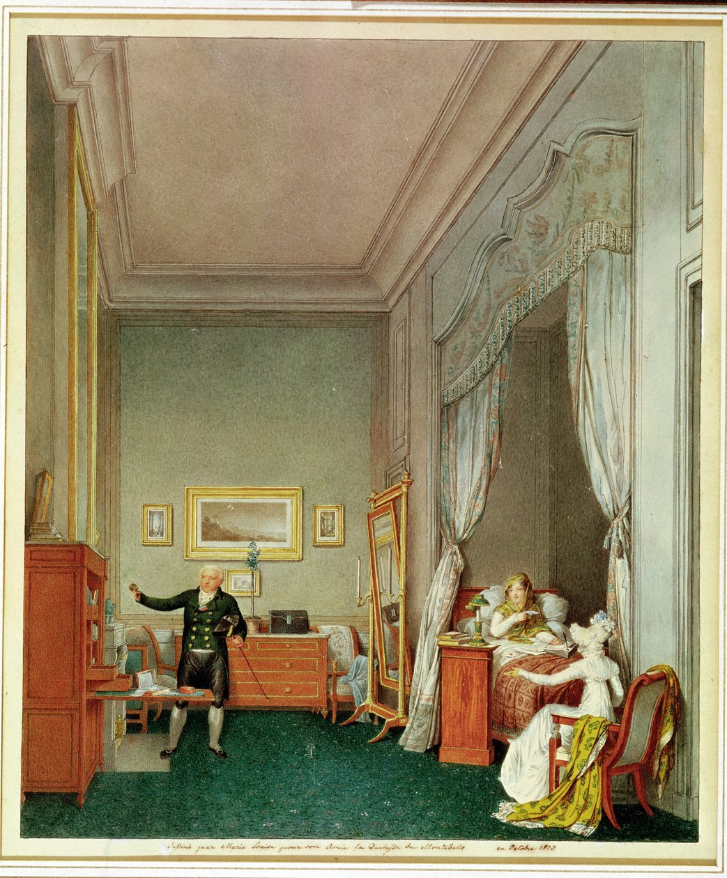 Keiserinnens soverom med hertuginnen de Montebello og Jean-Nicolas Corvisart (1755-1821) oktober 1813 av Marie Louise de Hapsburg Lorraine