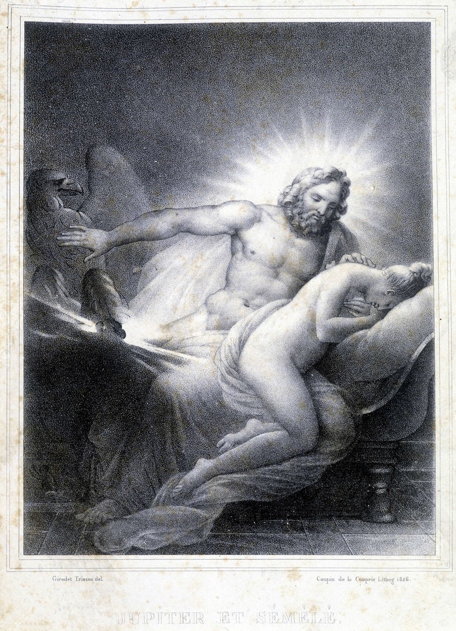 Jupiter og Semele. Litografi av Coupon de Couprie i 1826. av Marie Philippe Coupin de la Couperin
