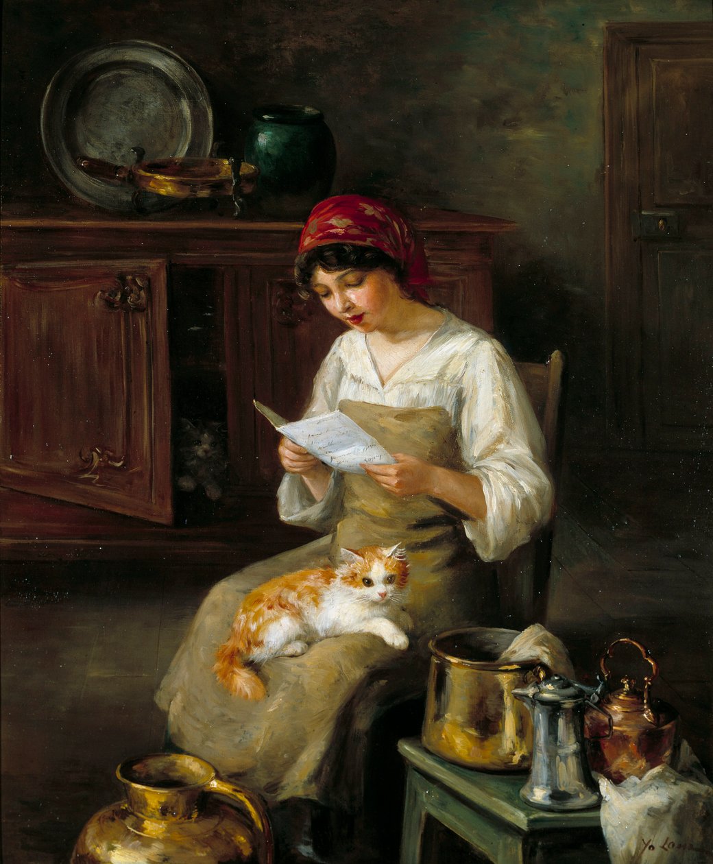 Ung kvinne leser et brev. Maleri av Marie-Yvonne Laur Dite Yo (1879-1943) av Marie Yvonne Yo Laur