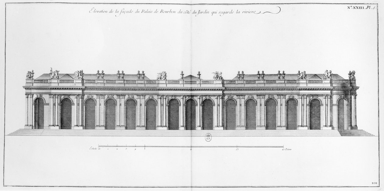 Fasade på Seinen i Palais Bourbon, Paris, fra 