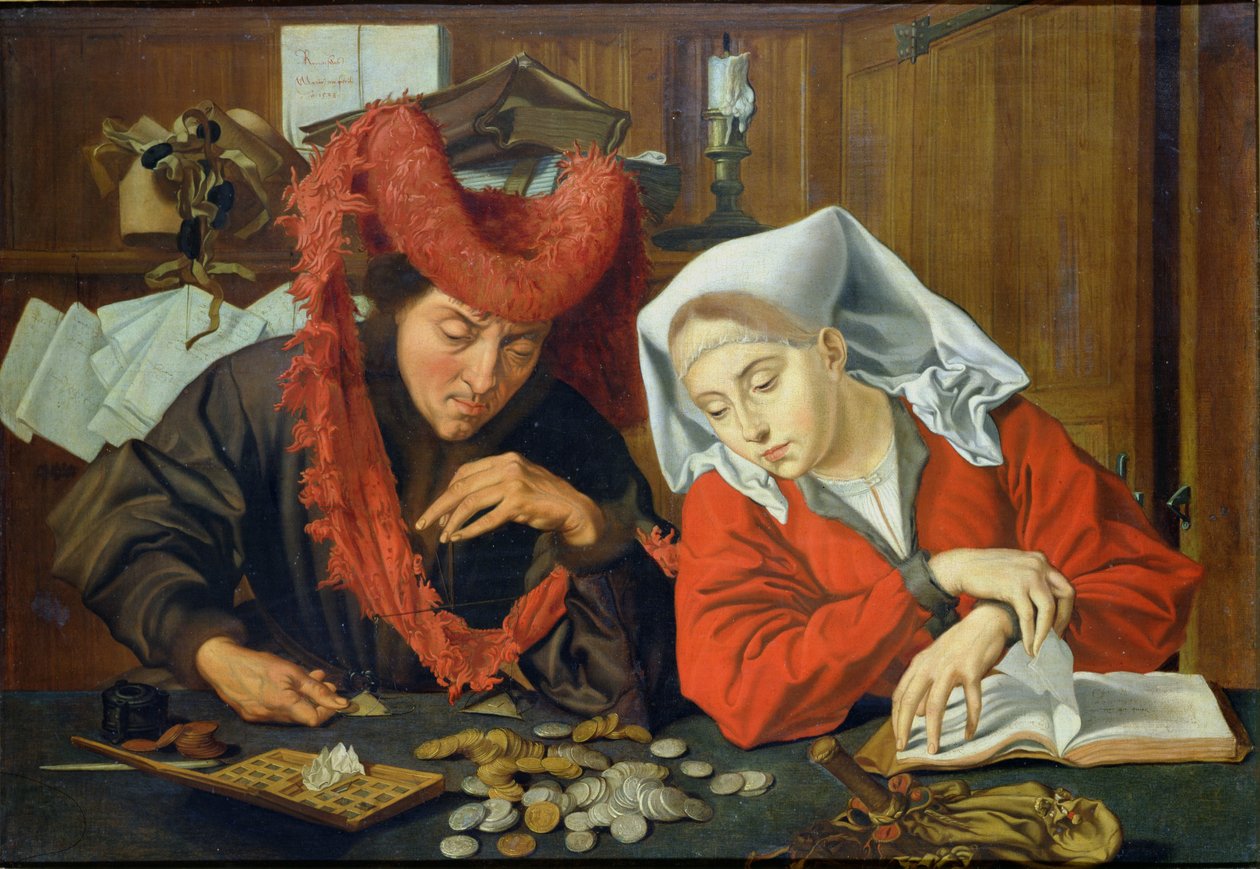 Bankmannen og hans kone, 1538 av Marinus van Roejmerswaelen