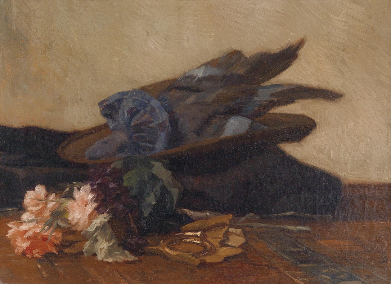 Stilleben med hatt og roser av Marinus van der Maarel