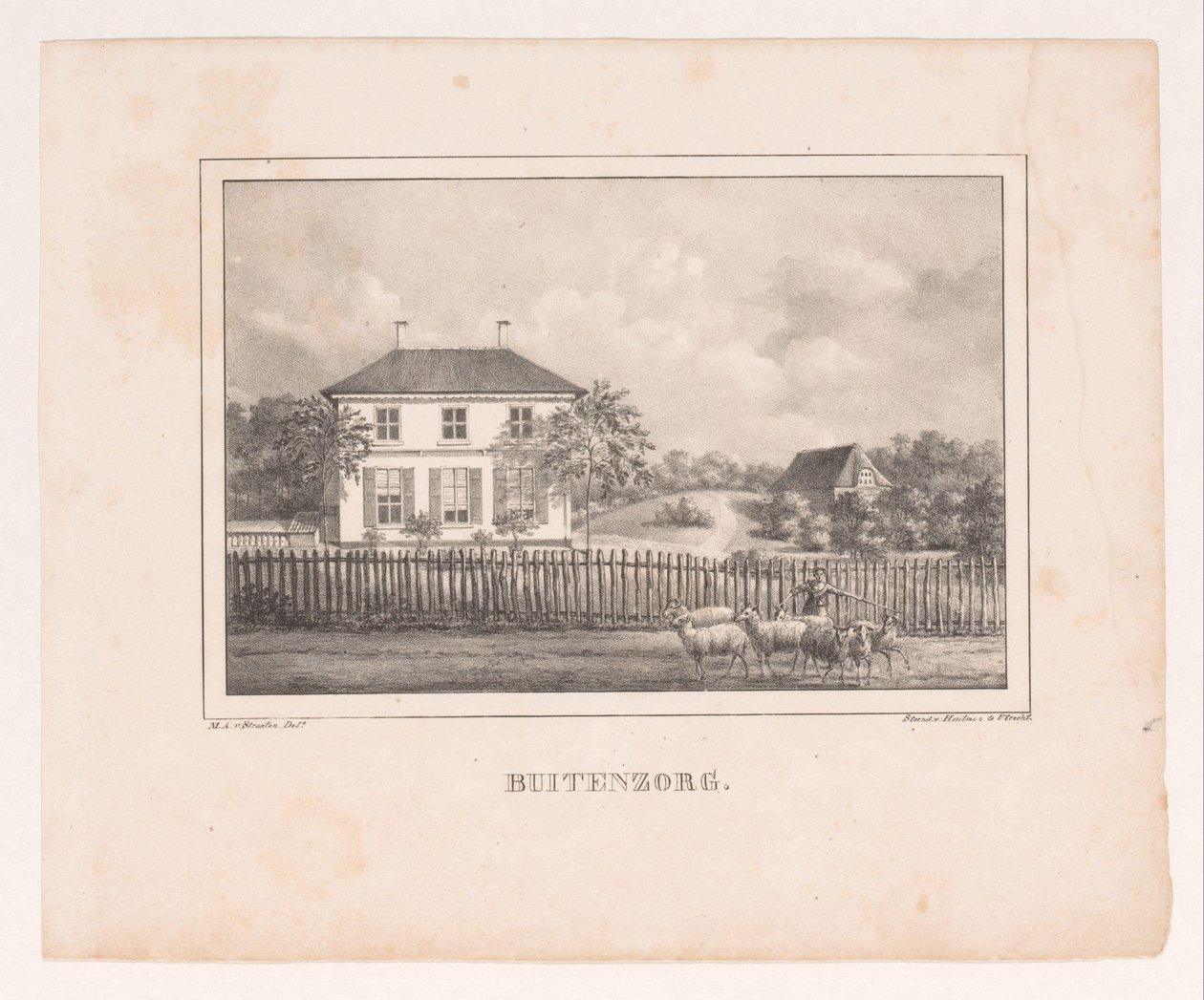 Utsikt over Huis Buitenzorg Buitenzorg (tittel på objekt) av Marinus Adrianus van Straten