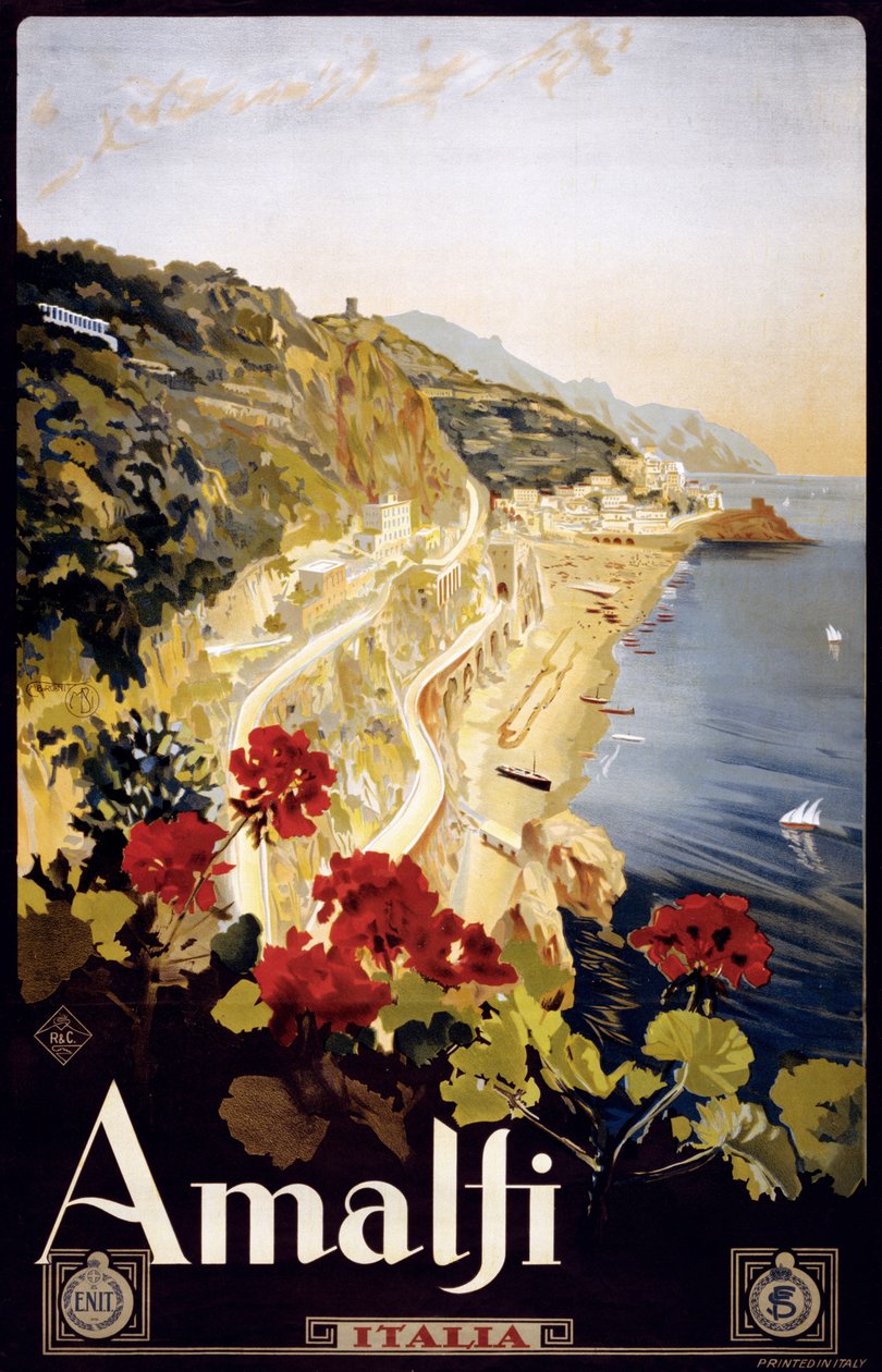 Amalfikystens reiseplakat, ca. 1910 (litografi) av Mario Borgoni