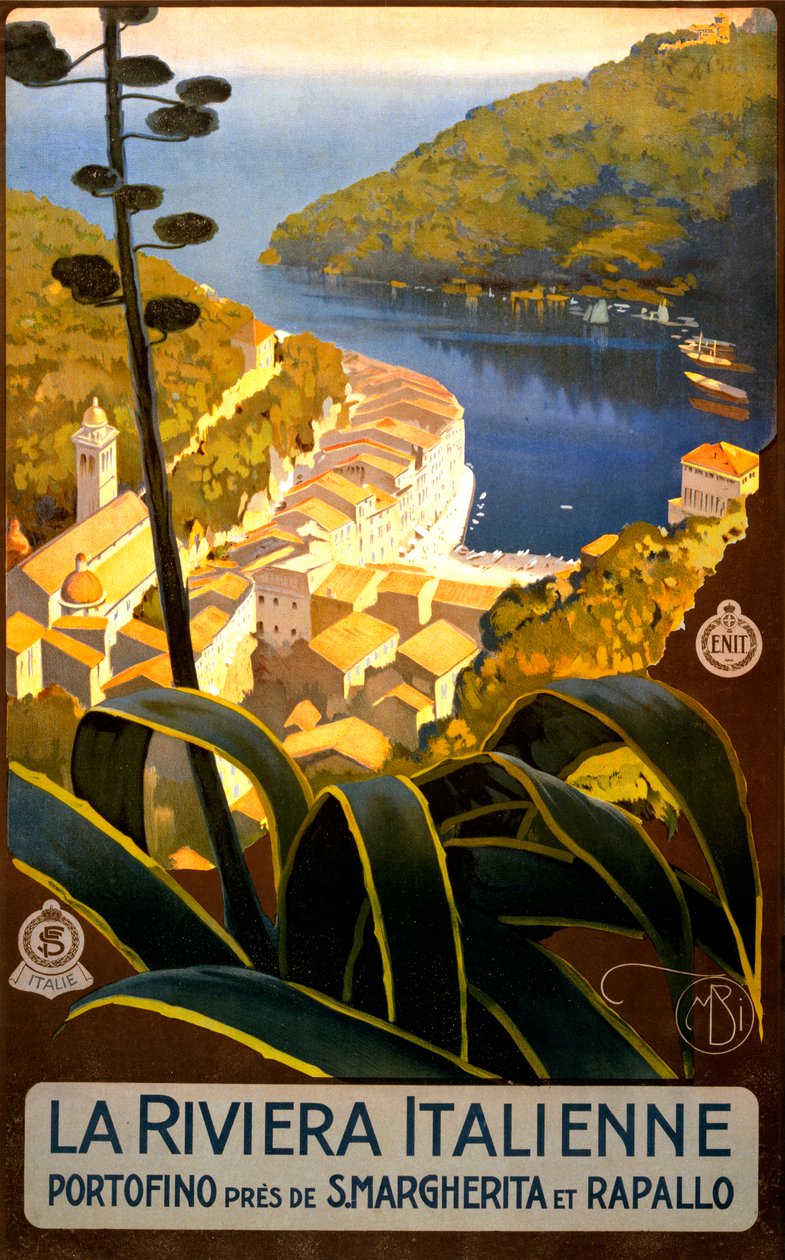 Reiseplakat til den italienske rivieraen, ca. 1920 (litho) av Mario Borgoni