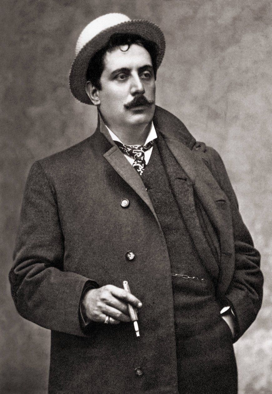 Portrett av musikerkomponisten Giacomo Puccini (1858-1924) av Mario Nunes Vais