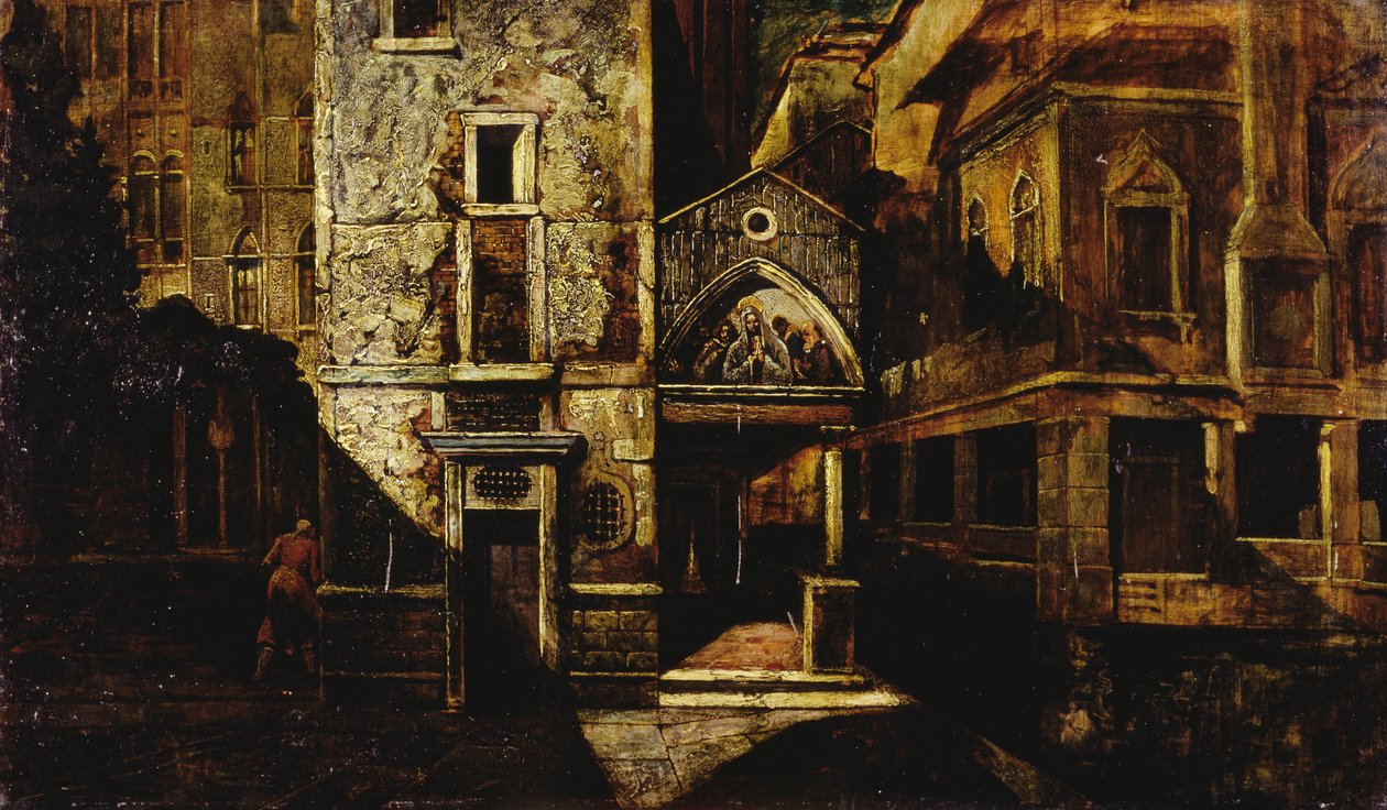 Et hjørne i Venezia, av Mario de Maria, pseudonym til Marius Pictor (1852-1924), olje på panel, 39,5x66,5 cm av Mario de (1852 1924) Maria