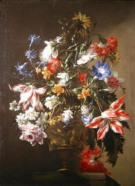 Et stilleben med blomster i en vase (olje på lerret) av Mario dei  Fiori
