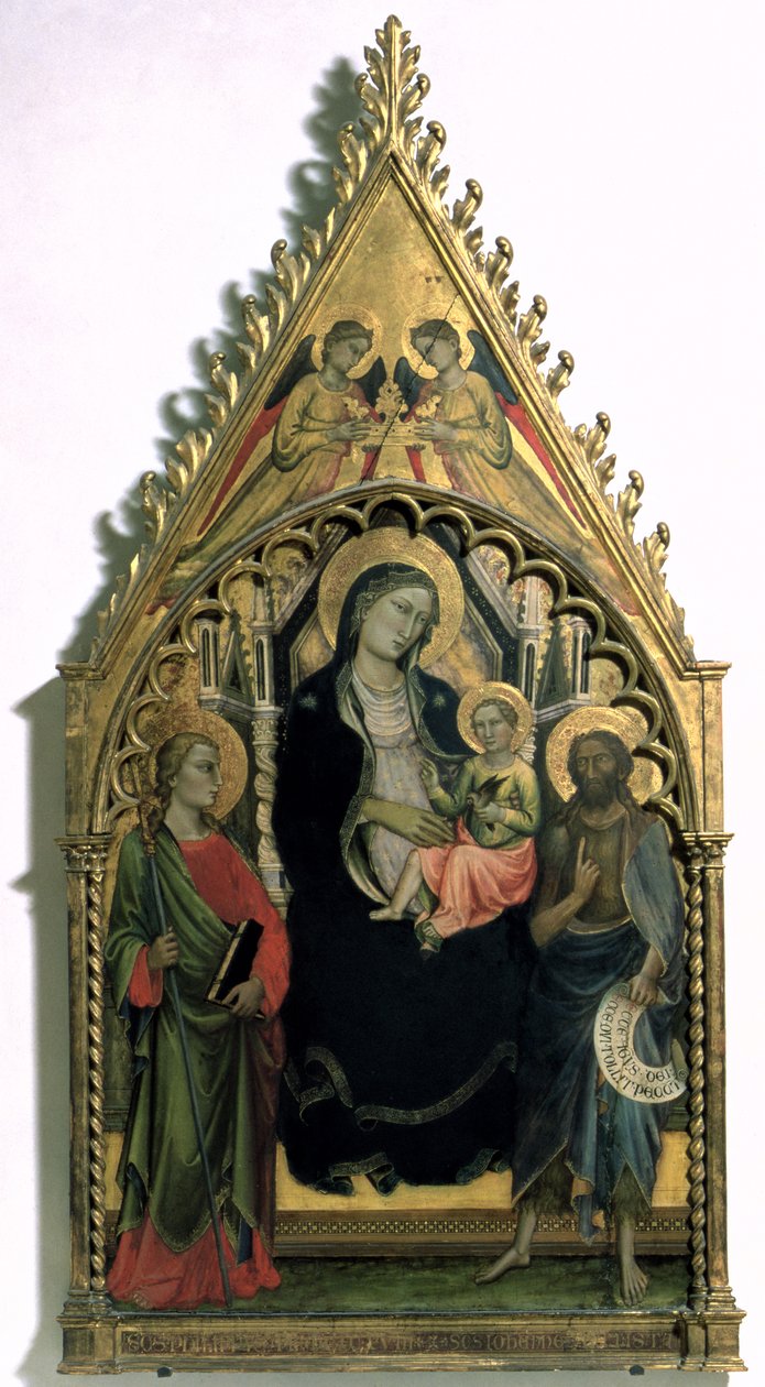 Madonna og barn med St. Philip og St. Johannes døperen (tempera på panel) av Mariotto di Nardo