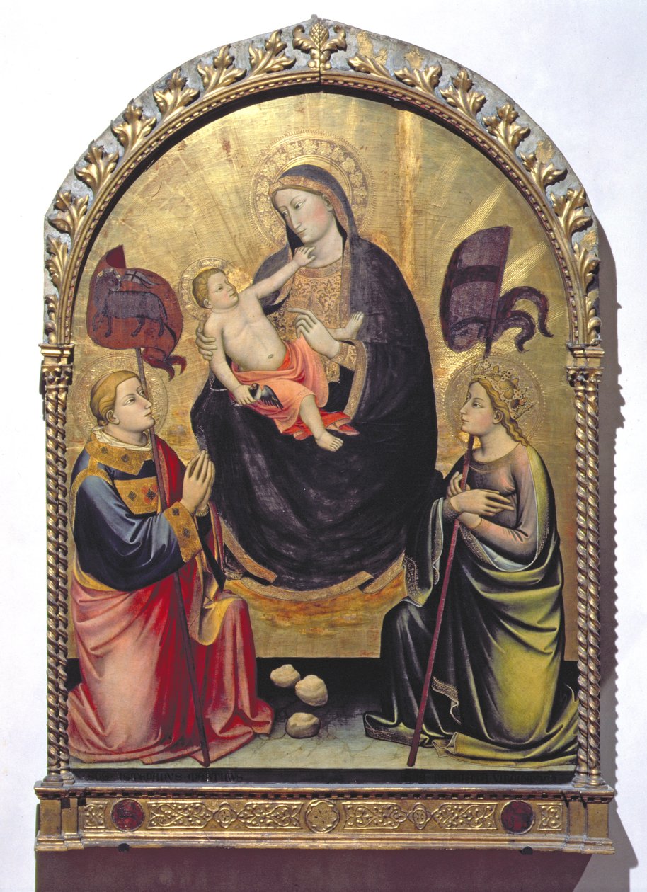 Madonna og barn med St. Stephen og St. Ursula (tempera på panel) av Mariotto di Nardo