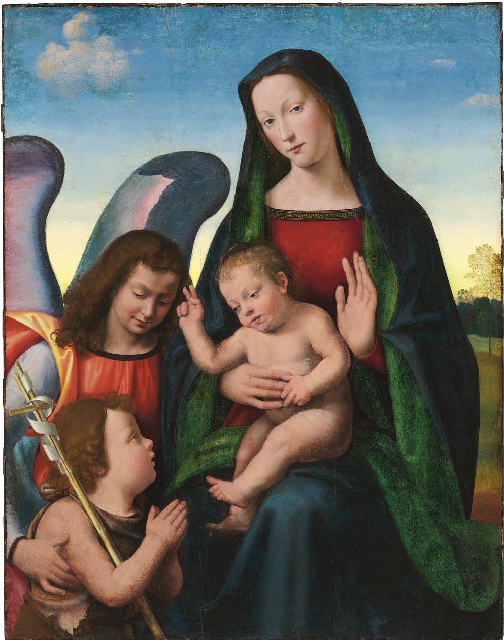 Madonnaen og barnet med den unge døperen Johannes og en engel av Mariotto Albertinelli